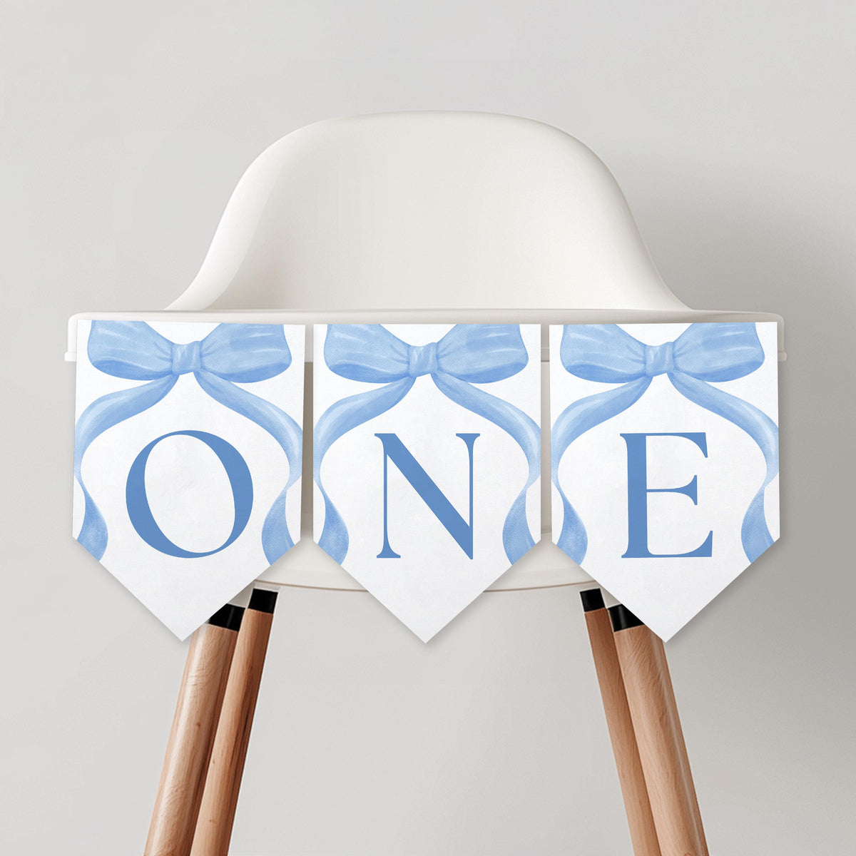 Blue Bow High Chair Banner, Blue Bow First Birthday Party Decoration, Printable Banner