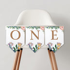 Safari Girl High Chair Banner Wild One First Girl Birthday Party Decor Printable Bunting Flag