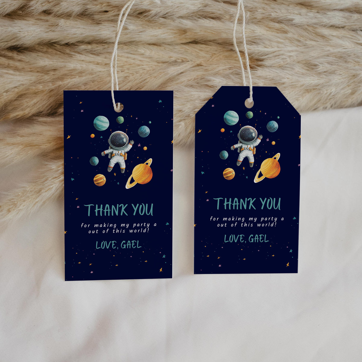 Space Astronaut Favor Tags, First Trip Around the Sun Thank You Tag, Canva Template
