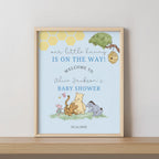 Blue Winnie the Pooh Baby Shower Welcome Sign, Template Party Signs