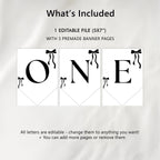 Black Bow Minimalist High Chair Banner, Gender neutral, Printable Bunting Flag 9174