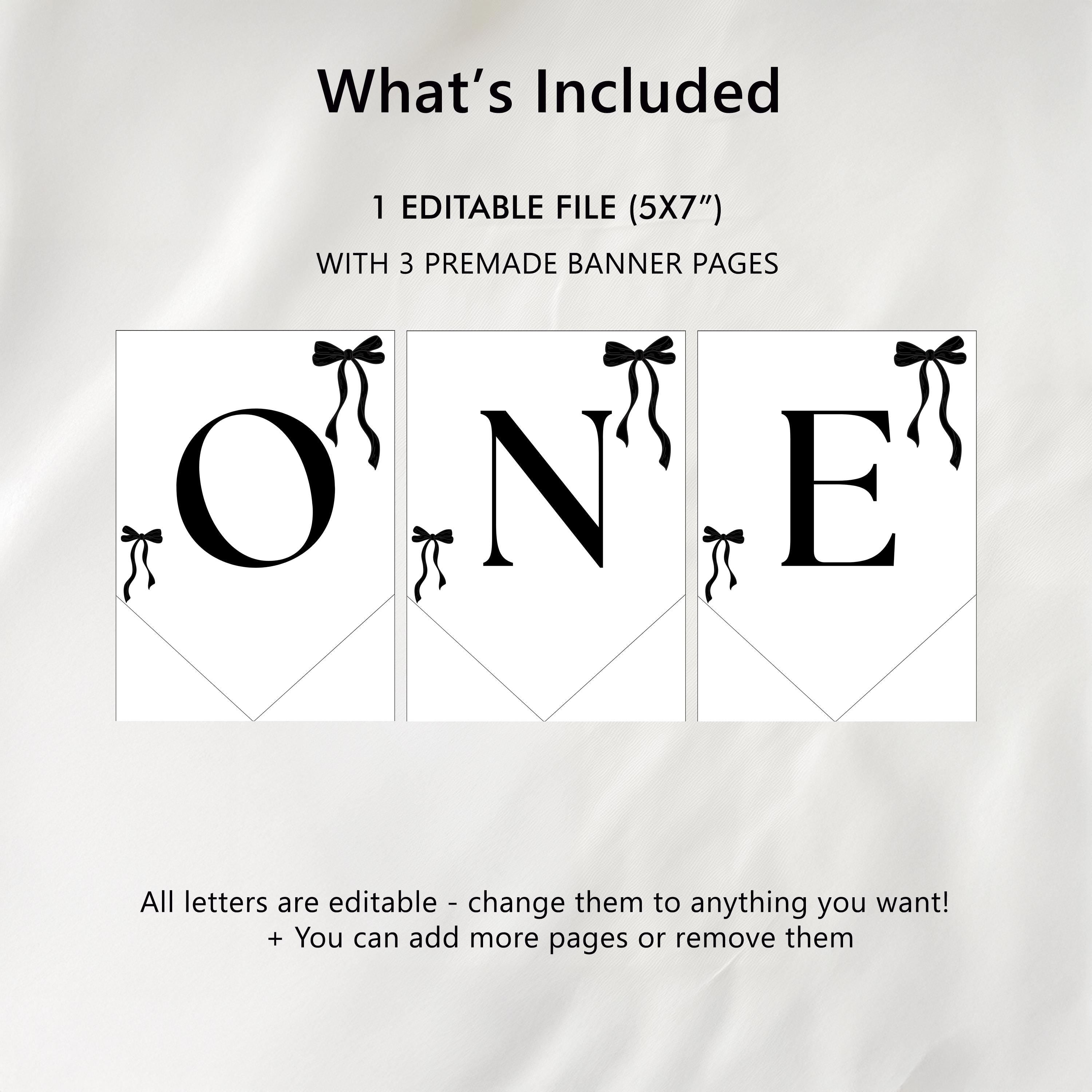 Black Bow Minimalist High Chair Banner, Gender neutral, Printable Bunting Flag 9174
