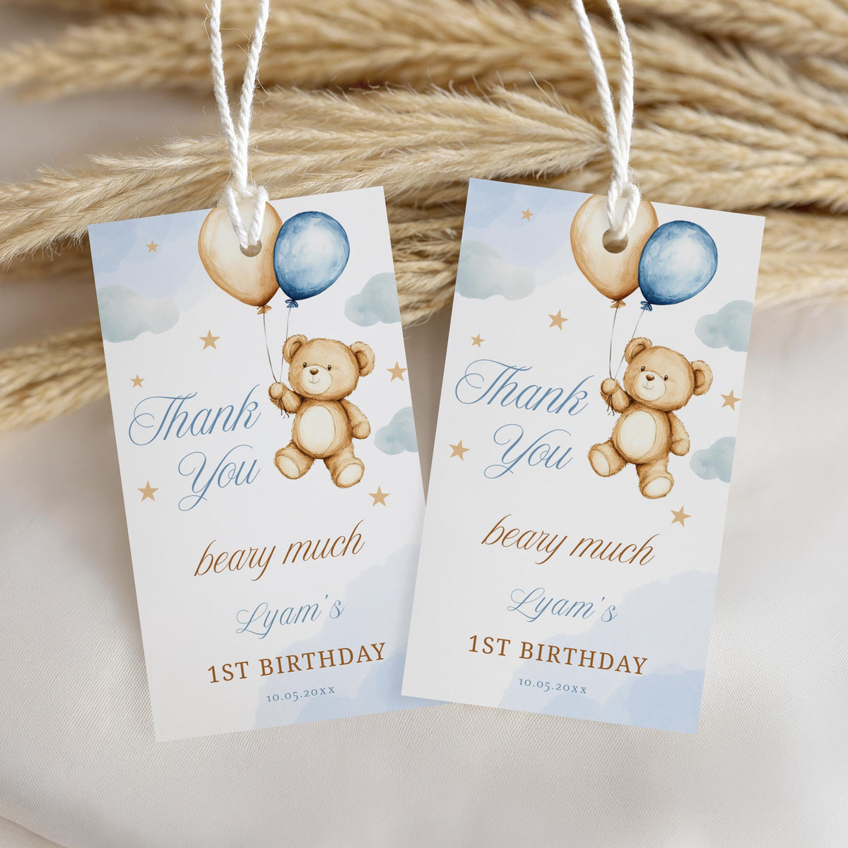 Teddy Bear Birthday Favor Tag, Beary First Thank You Tags