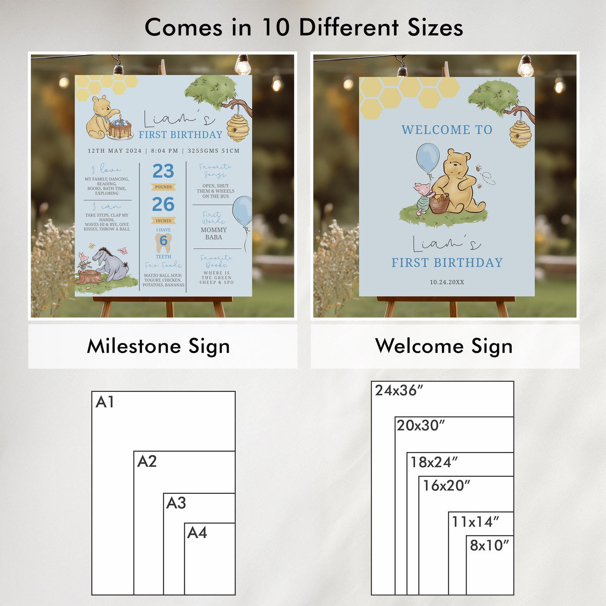 Blue Winnie the Pooh Birthday Decorations, 1st Party Bundle, Printable Party Set