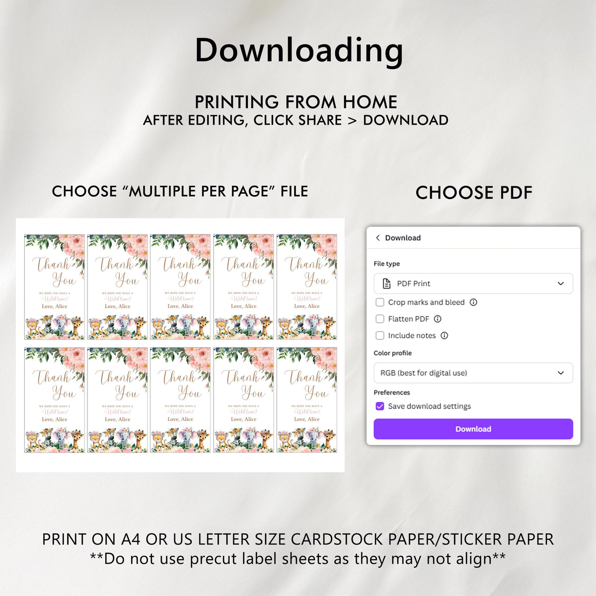 EDITABLE Safari Favor tags, Girl Wild One 1st Birthday Thank you tag, Gold Jungle Animals Gift tag, Printable template Instant Download