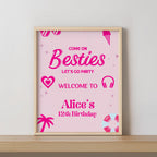 Hot Pink Doll Summer Birthday Welcome Sign, Pink Pool Party Birthday sign, Editable Template, Theme Party decorations Instant download