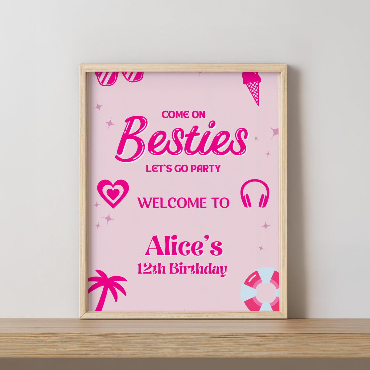 Hot Pink Doll Summer Birthday Welcome Sign, Pink Pool Party Birthday sign, Editable Template, Theme Party decorations Instant download