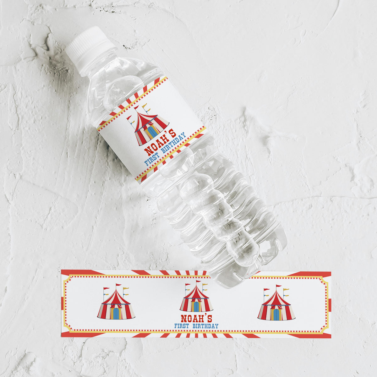 Circus Water Bottle Labels, Carnival 1st Birthday Printable Bottle Label