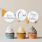 Minimalist Modern Cupcake Toppers, 1st Birthday, Gender neutral, Simple Cake Topper 9175