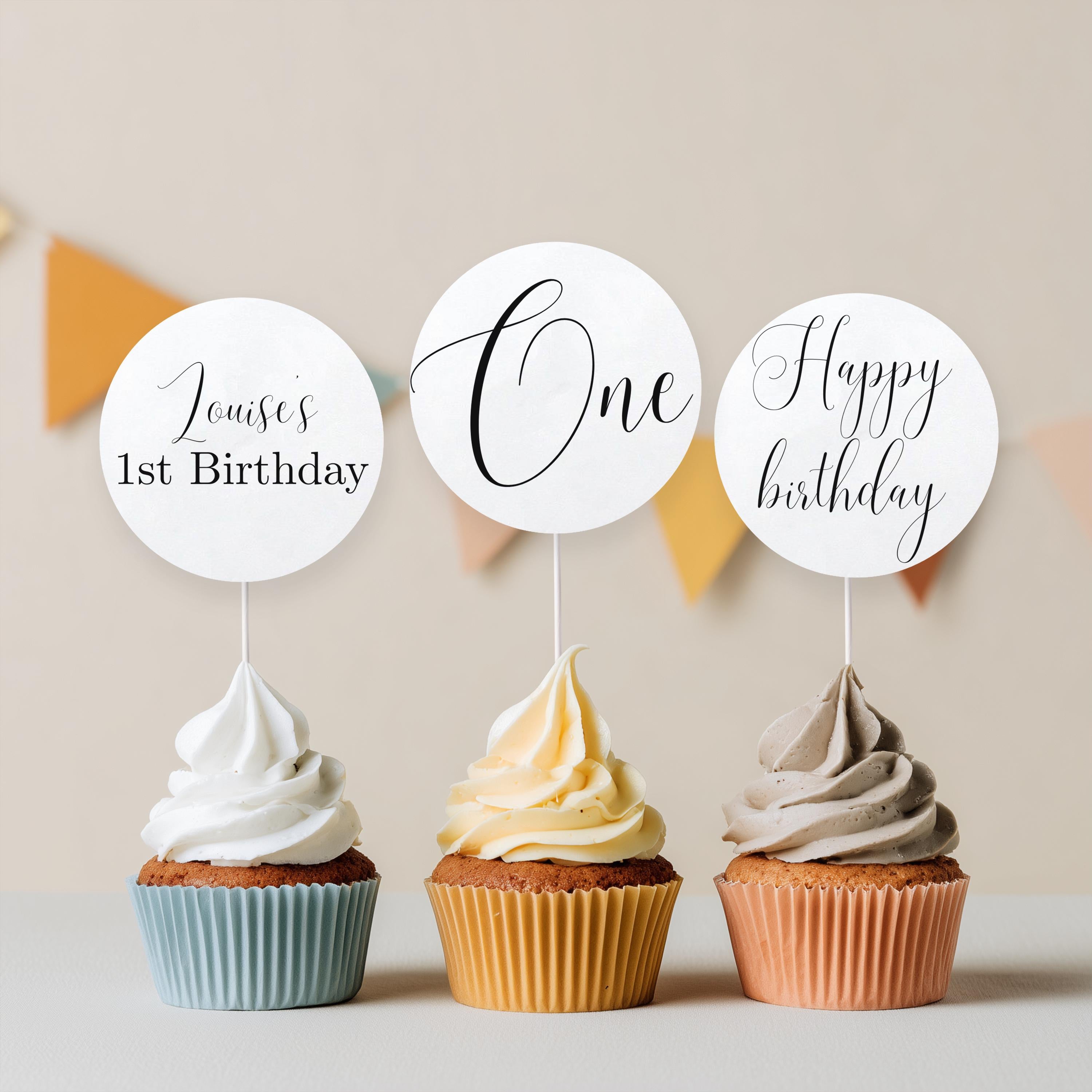 Minimalist Modern Cupcake Toppers, 1st Birthday, Gender neutral, Simple Cake Topper 9175
