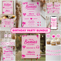 Editable Hot Pink Doll Summer Party Decorations, Pink Pool Party Package Birthday Bundle, Birthday Party Set Template Instant Download