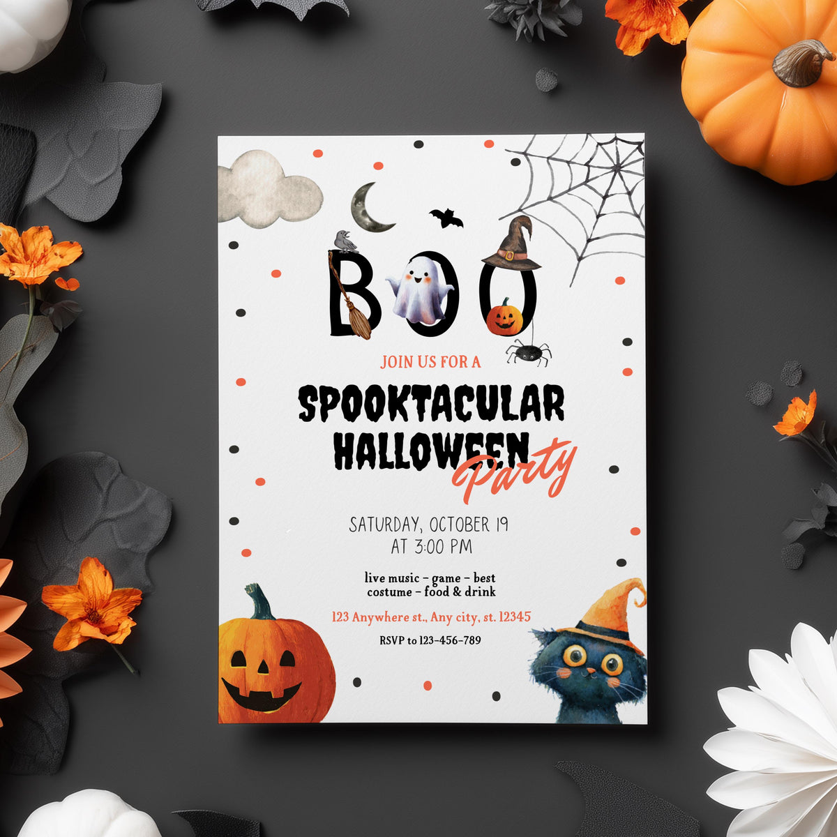 Halloween Party Invitation Template, Digital Download