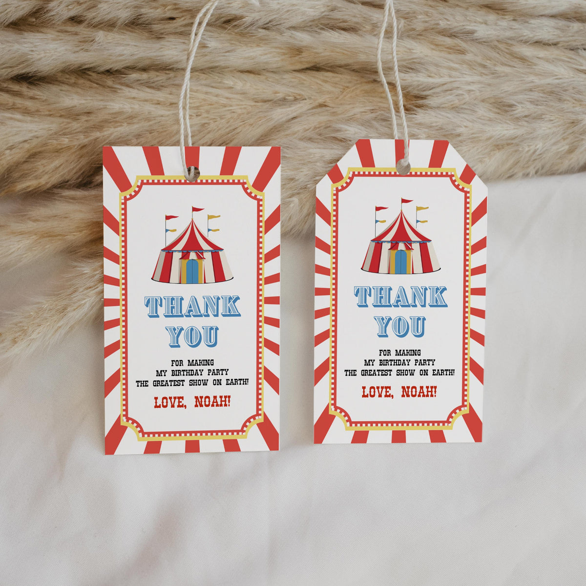 Circus Favor Tags, Carnival Birthday Thank You Tags, Printable Gift Tag