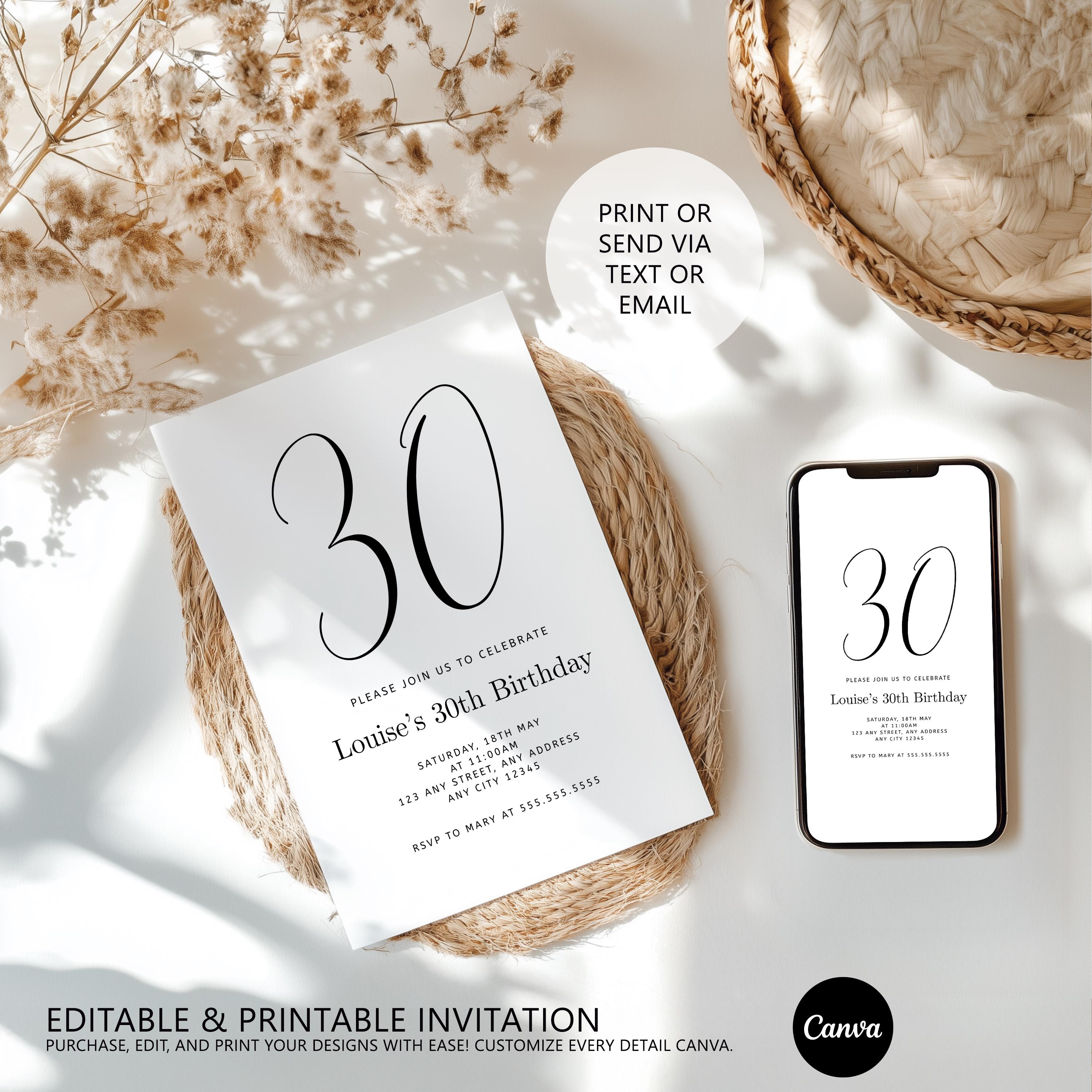 Minimalist Modern 30th Birthday Invitation, Gender neutral Invite, Thirty Birthday Party Invitations 9176