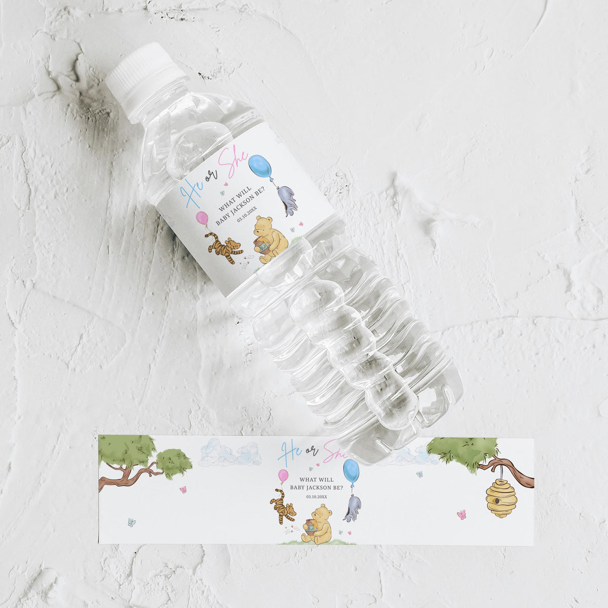 Winnie the Pooh Gender Reveal Water Bottle Labels Baby Shower Label