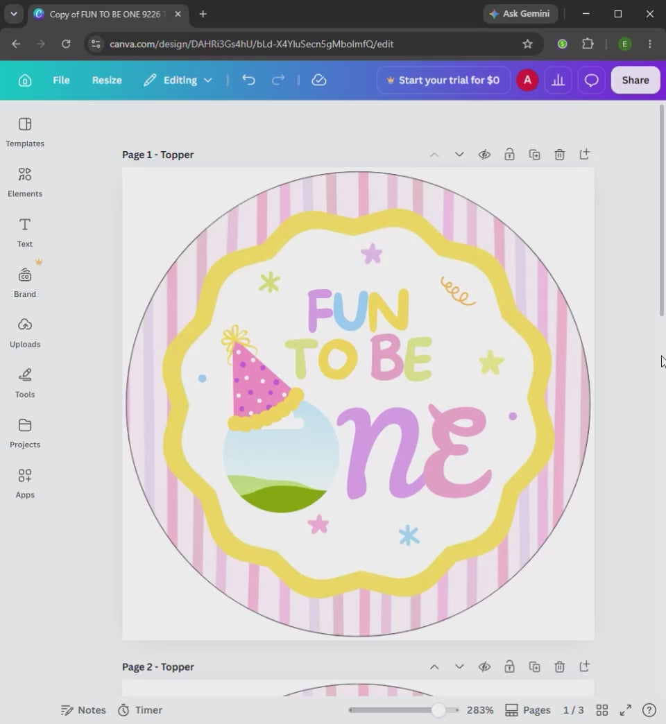 Fun to Be One Cupcake Topper, 1st Birthday Cupcake Toppers