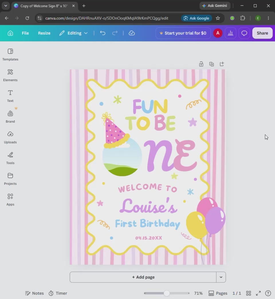 Fun to Be One Welcome Sign, 1st Birthday Sign
